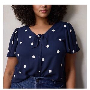 LC Lauren Conrad - Dark Blue Blouse with White Dots - XXL